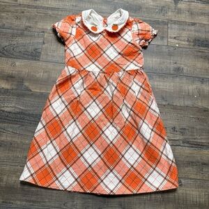 Gymboree Orange Plaid Dress Pumpkin White Collar Girl's Size 8